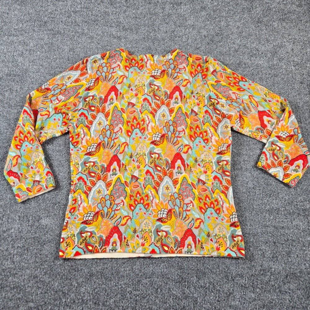 Garnet Hill Cardigan Womens XS Multi-Color 100% Merino Wool Paisley Floral